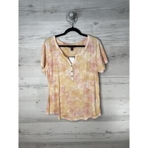 Gloria‎ Vanderbilt Shirt Womens Large Sunrise Pink Tie Dye Henley Short Sleeve
